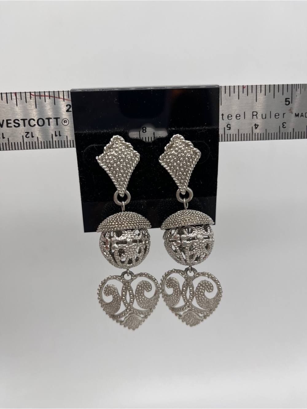Silver Filigree Heart Drop Earrings